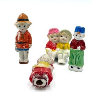 Set of 4 Vintage Occupied Japan Bisque Porcelain Penny Dolls Frozen Charlie